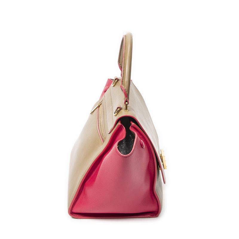 Celine Small Bicolor Trapeze Tan Pink Calfskin Leather Shoulder Bag