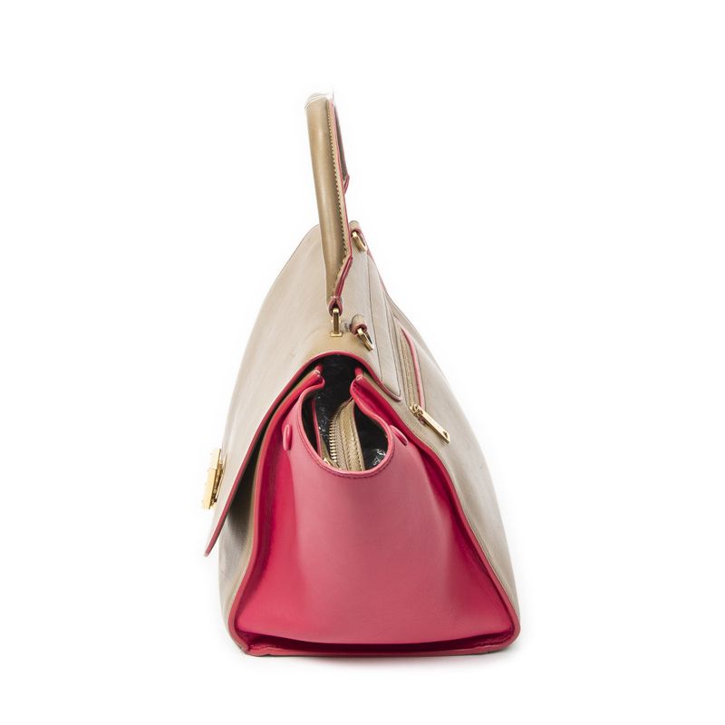 Celine Small Bicolor Trapeze Tan Pink Calfskin Leather Shoulder Bag