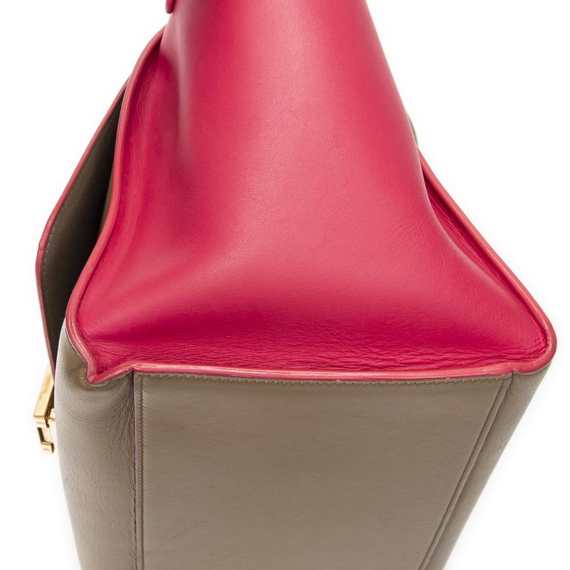 Celine Small Bicolor Trapeze Tan Pink Calfskin Leather Shoulder Bag