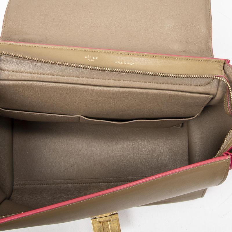 Celine Small Bicolor Trapeze Tan Pink Calfskin Leather Shoulder Bag