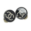 Chanel CC Resin Rhinestone Clip on Earrings Silver Plated