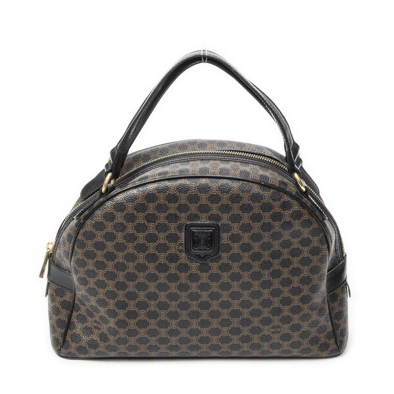 Celine Vintage Top Handle Black Brown Macadam Canvas