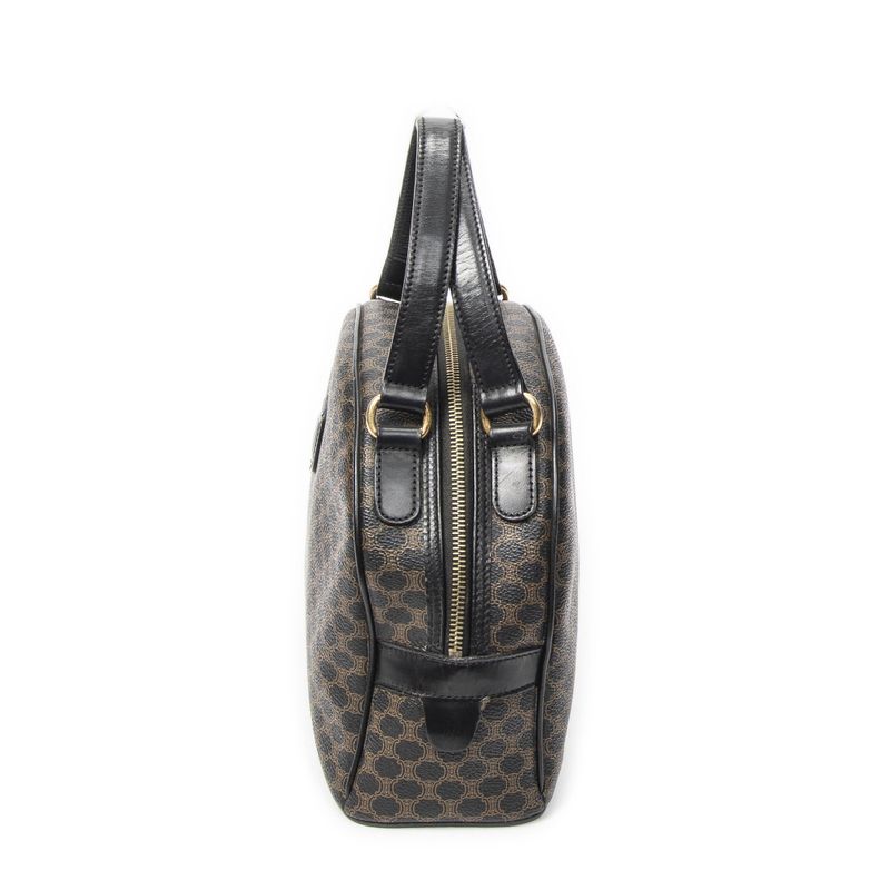 Celine Vintage Top Handle Black Brown Macadam Canvas