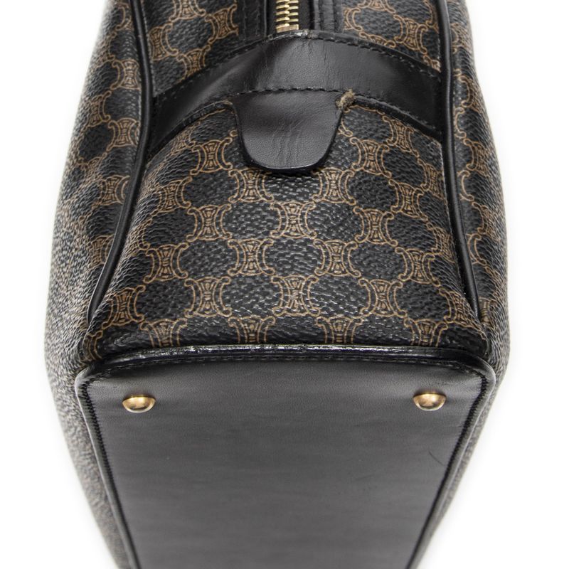 Celine Vintage Top Handle Black Brown Macadam Canvas