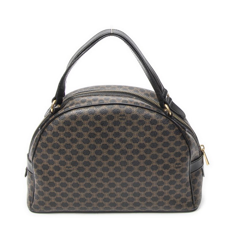 Celine Vintage Top Handle Black Brown Macadam Canvas