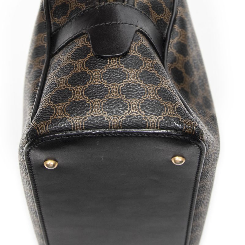 Celine Vintage Top Handle Black Brown Macadam Canvas