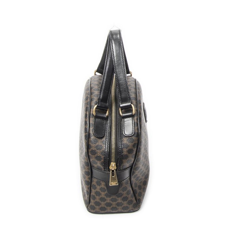 Celine Vintage Top Handle Black Brown Macadam Canvas