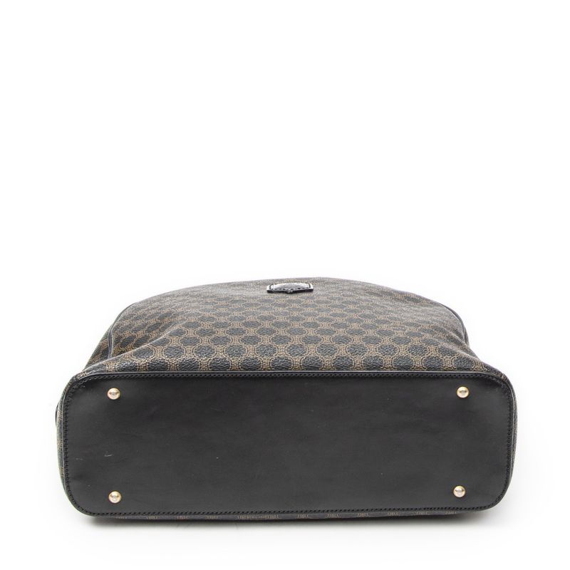 Celine Vintage Top Handle Black Brown Macadam Canvas