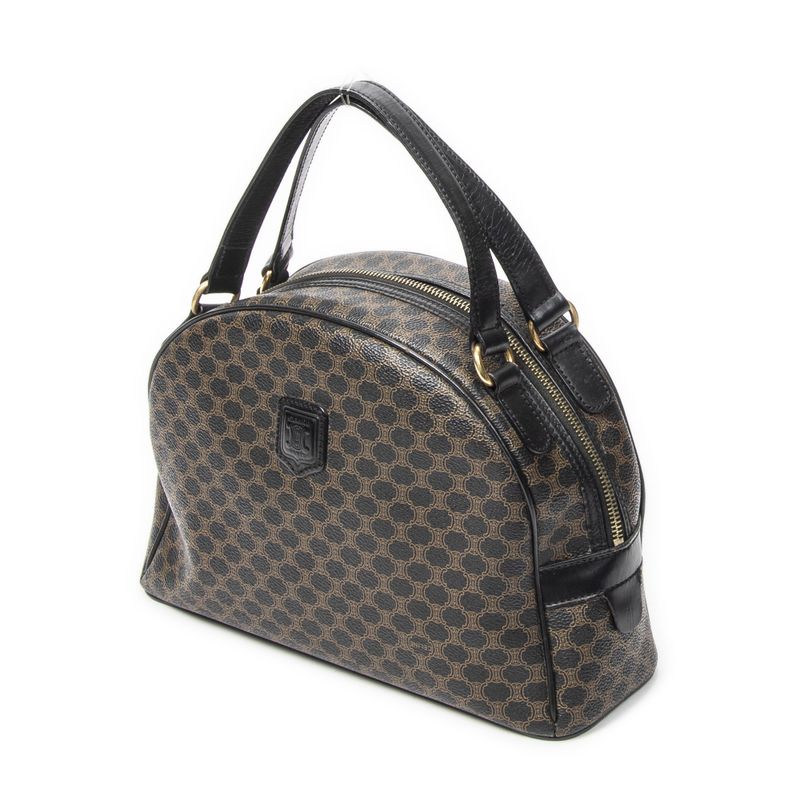 Celine Vintage Top Handle Black Brown Macadam Canvas