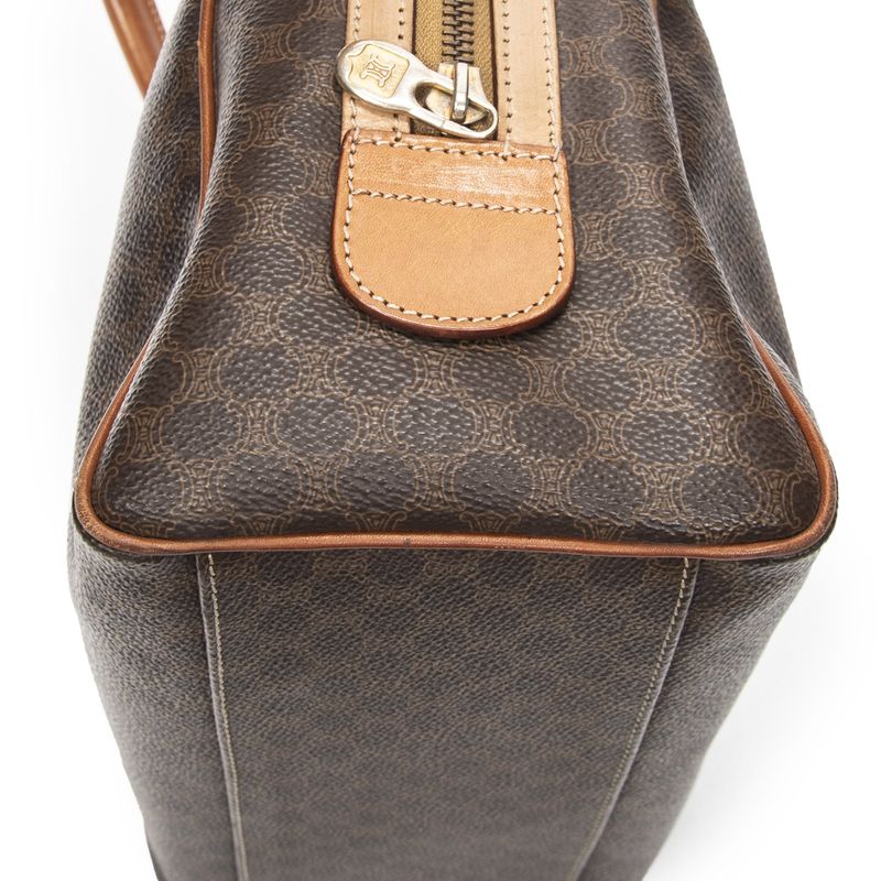 Celine Vinte Gimini Boston Brown Macadam Canvas Shoulder Bag