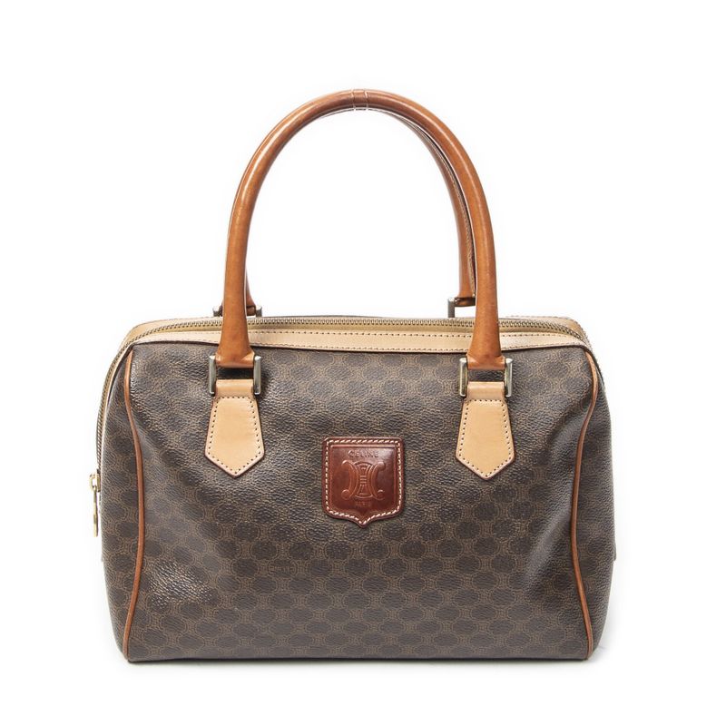 Celine Vinte Gimini Boston Brown Macadam Canvas Shoulder Bag