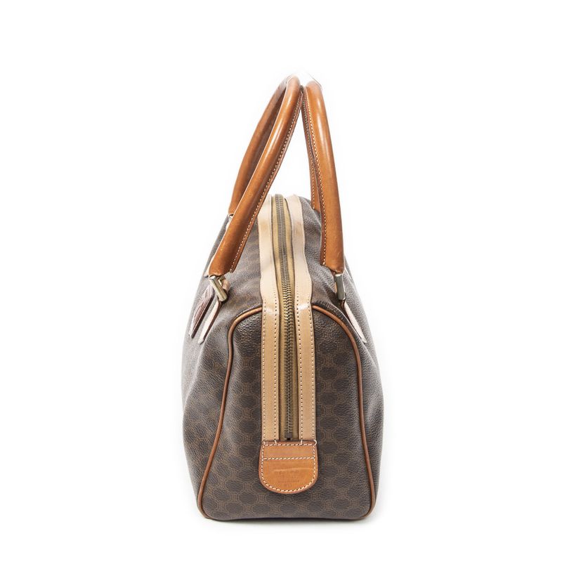 Celine Vinte Gimini Boston Brown Macadam Canvas Shoulder Bag