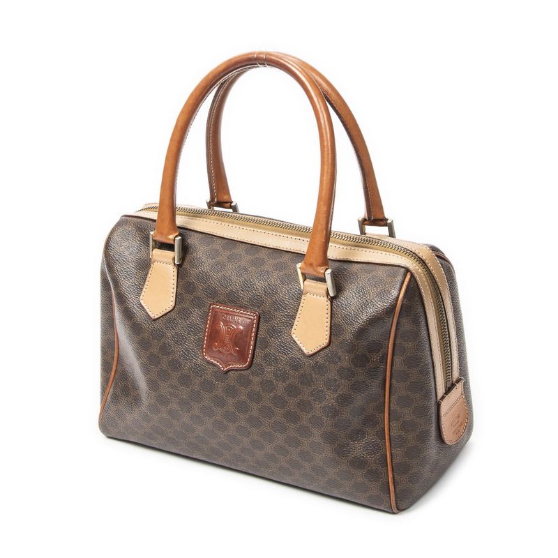 Celine Vinte Gimini Boston Brown Macadam Canvas Shoulder Bag