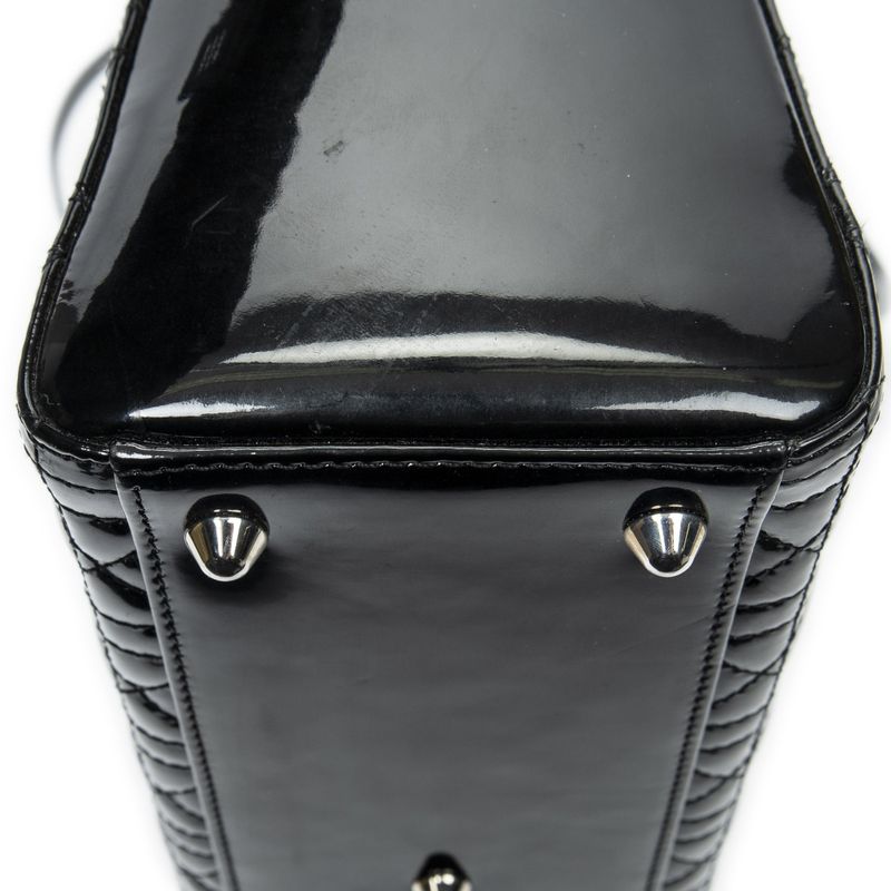 Dior Large Lady Dior Zip Black Cannage Patent Leather Handbag