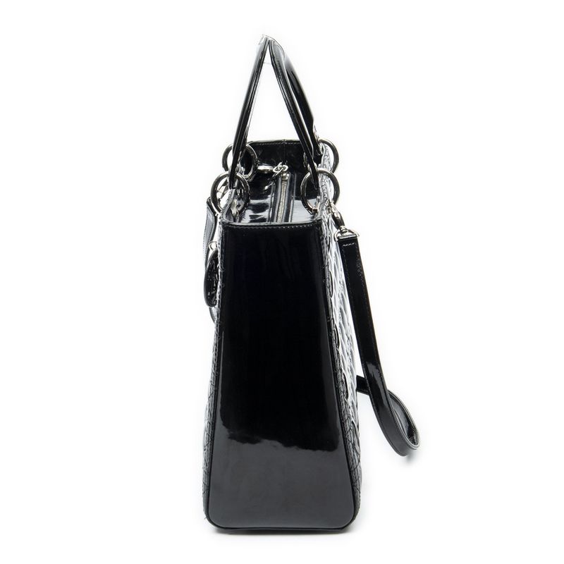 Dior Large Lady Dior Zip Black Cannage Patent Leather Handbag