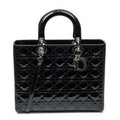 Dior Large Lady Dior Zip Black Cannage Patent Leather Handbag