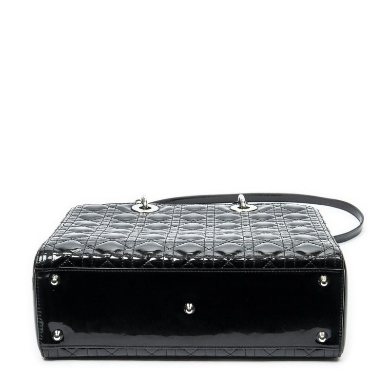 Dior Large Lady Dior Zip Black Cannage Patent Leather Handbag