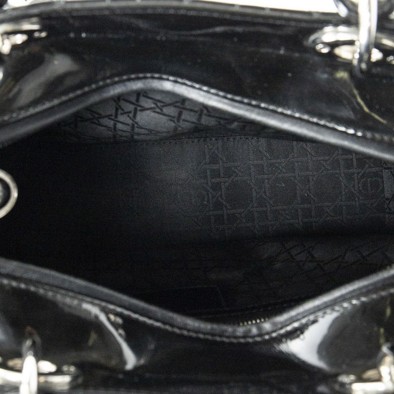 Dior Large Lady Dior Zip Black Cannage Patent Leather Handbag