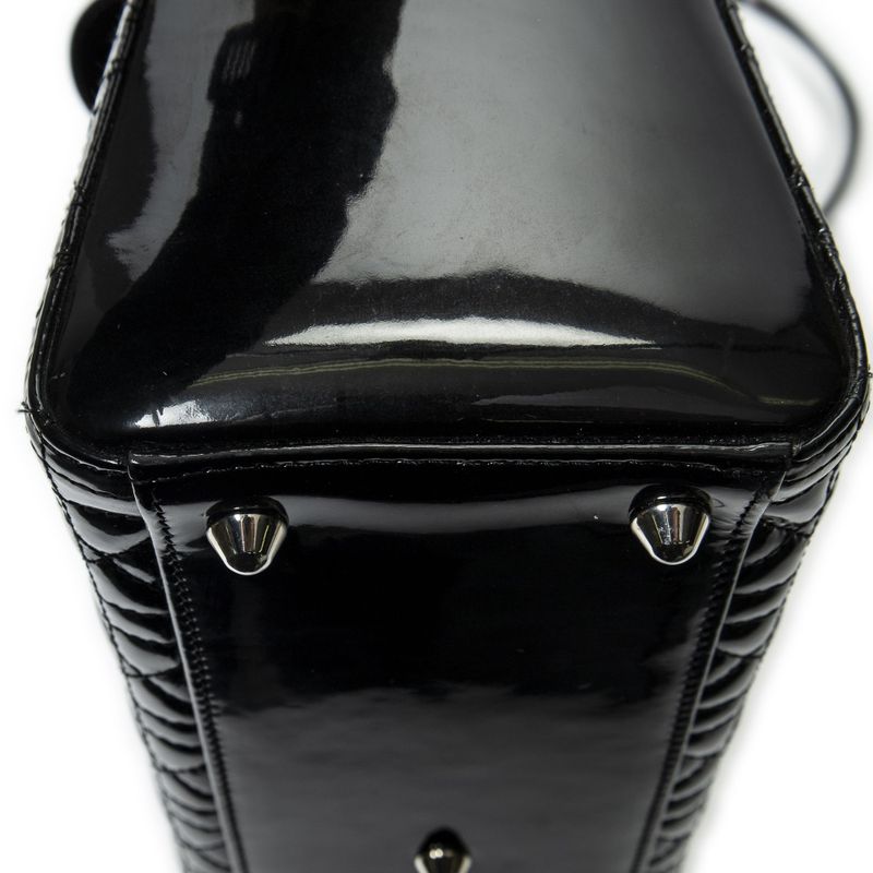 Dior Large Lady Dior Zip Black Cannage Patent Leather Handbag