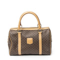 Celine Vintage Small Boston Brown Tan Macadam Canvas Shoulder Bag