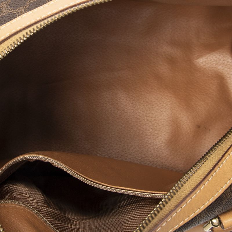 Celine Vintage Small Boston Brown Tan Macadam Canvas Shoulder Bag