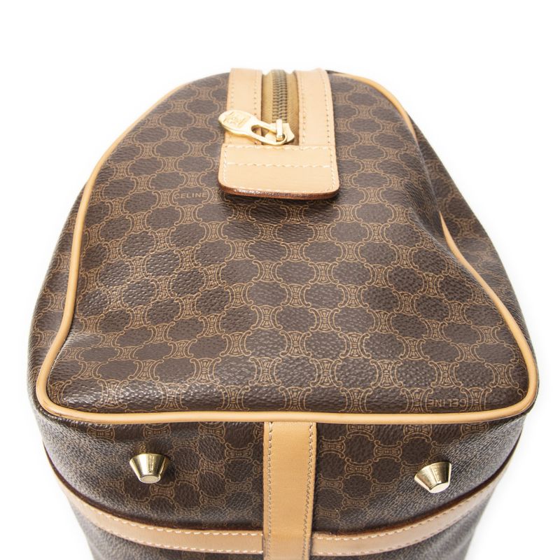 Celine Vintage Small Boston Brown Tan Macadam Canvas Shoulder Bag