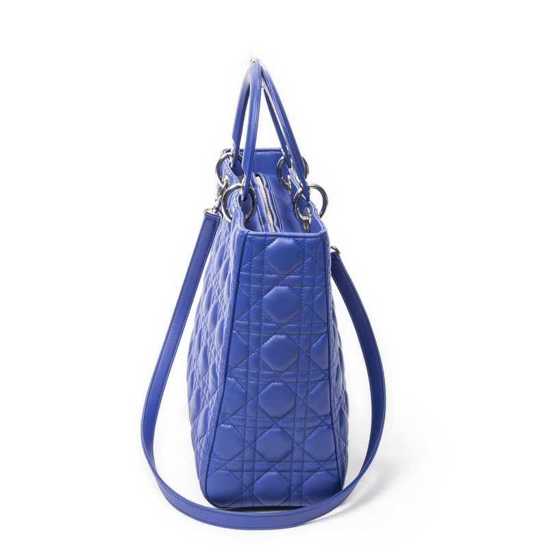Dior Large Lady Dior Zip Blue Canopy Lambskin Leather Handbag