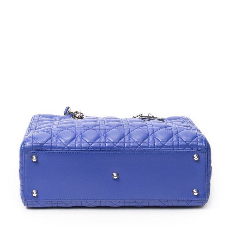 Dior Large Lady Dior Zip Blue Canopy Lambskin Leather Handbag