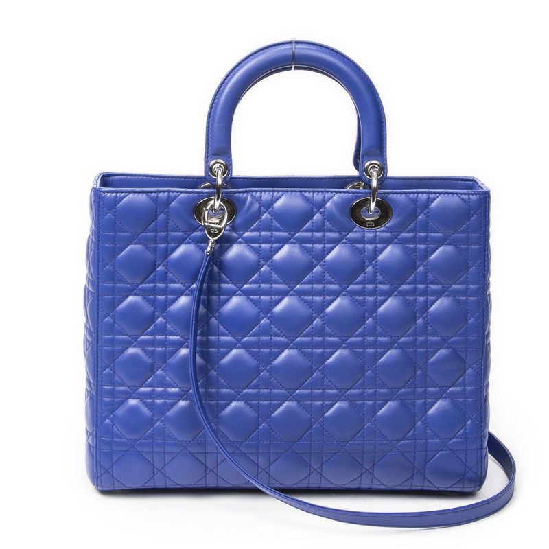 Dior Large Lady Dior Zip Blue Canopy Lambskin Leather Handbag