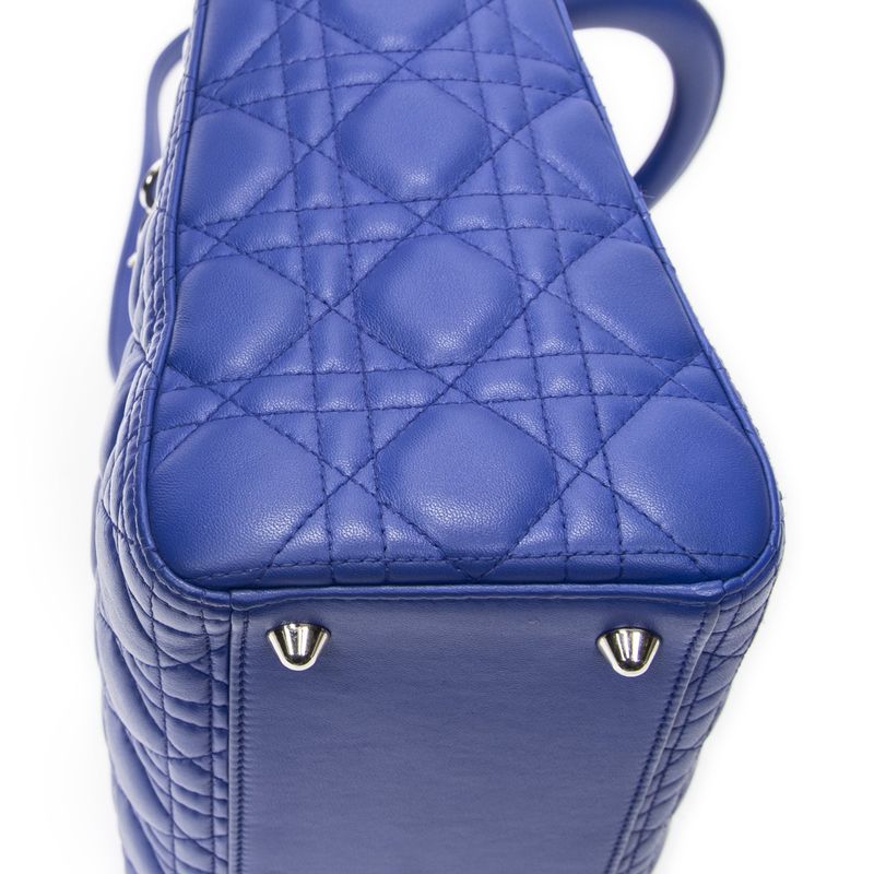 Dior Large Lady Dior Zip Blue Canopy Lambskin Leather Handbag
