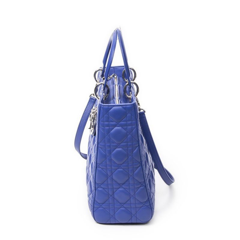 Dior Large Lady Dior Zip Blue Canopy Lambskin Leather Handbag
