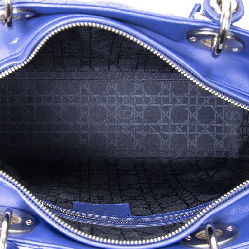 Dior Large Lady Dior Zip Blue Canopy Lambskin Leather Handbag