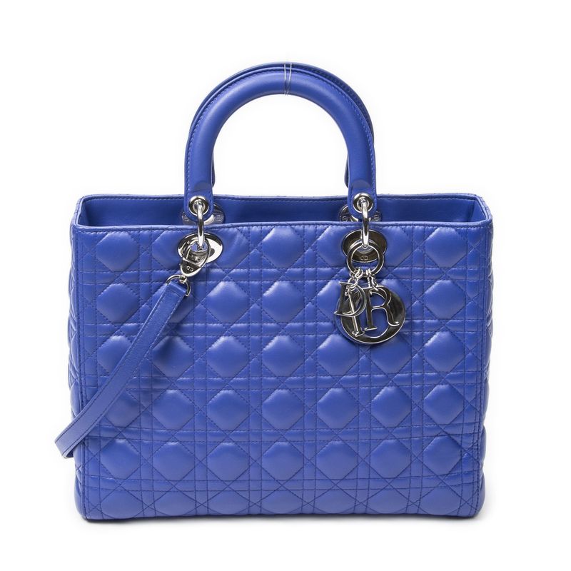 Dior Large Lady Dior Zip Blue Canopy Lambskin Leather Handbag