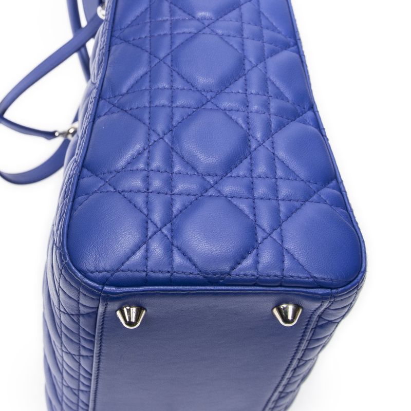 Dior Large Lady Dior Zip Blue Canopy Lambskin Leather Handbag