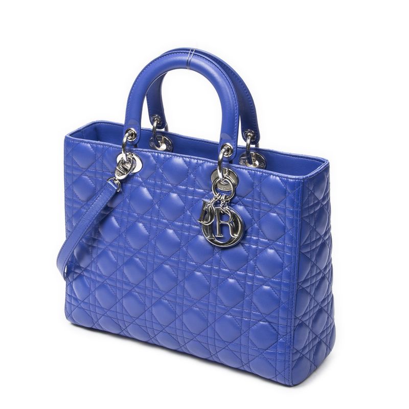 Dior Large Lady Dior Zip Blue Canopy Lambskin Leather Handbag