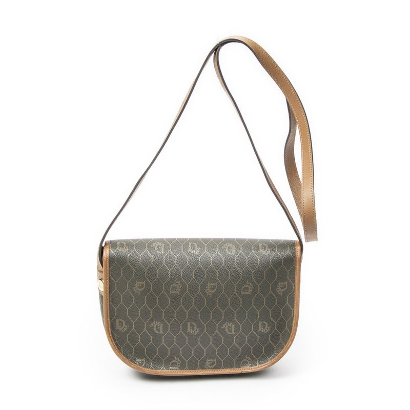 Dior Vintage Flap Crossbody Green Brown Honeycomb Canvas
