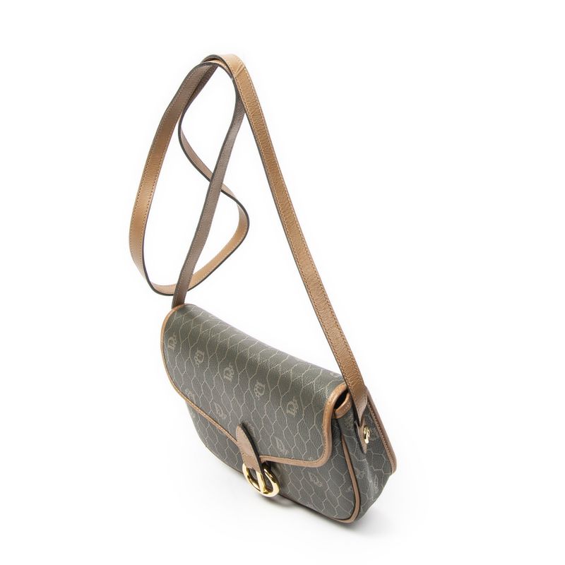 Dior Vintage Flap Crossbody Green Brown Honeycomb Canvas