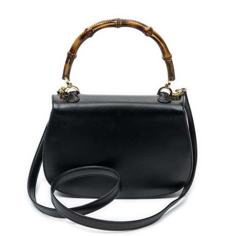 Gucci Small Bamboo Top Handle Flap Black Slim Skirt Fusskin Leather