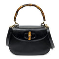 Gucci Small Bamboo Top Handle Flap Black Slim Skirt Fusskin Leather