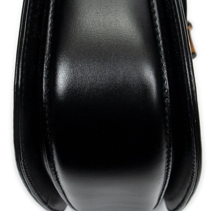 Gucci Small Bamboo Top Handle Flap Black Slim Skirt Fusskin Leather