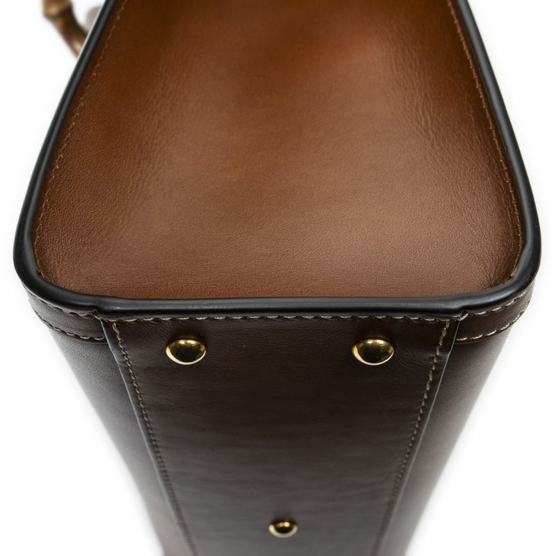 Gucci Small Diana Logo Bamboo Tote Brown Embossed Leather