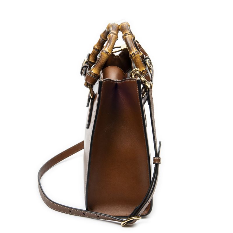 Gucci Small Diana Logo Bamboo Tote Brown Embossed Leather