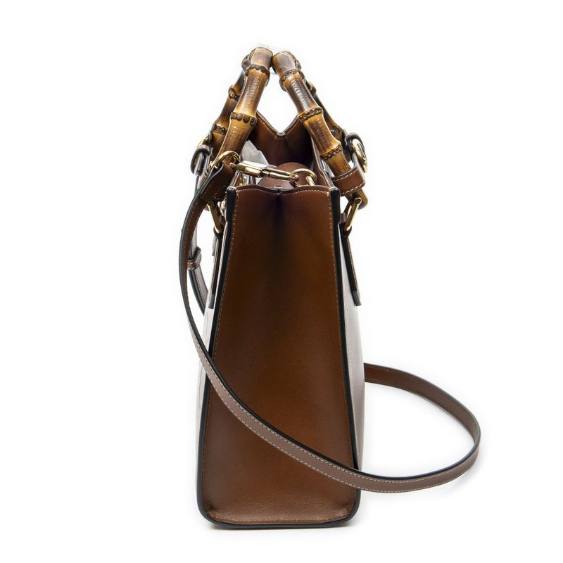 Gucci Small Diana Logo Bamboo Tote Brown Embossed Leather