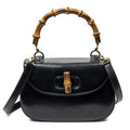Gucci Midi Ambu Top Handle Flap Black Smooth Fusskin Leather Skirt