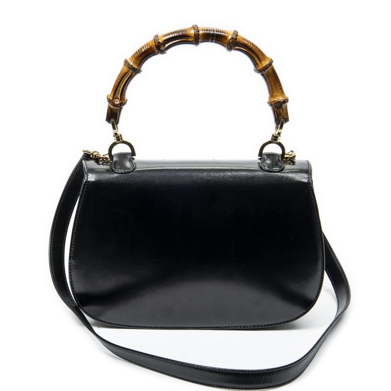 Gucci Midi Ambu Top Handle Flap Black Smooth Fusskin Leather Skirt