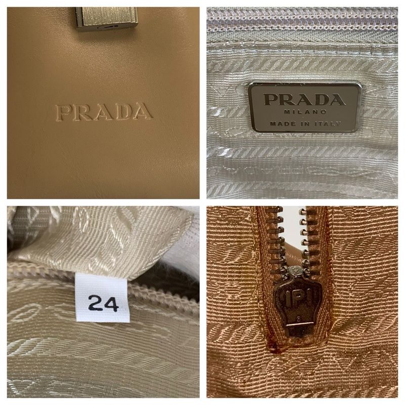 Prada Beige Silver Leather Tote