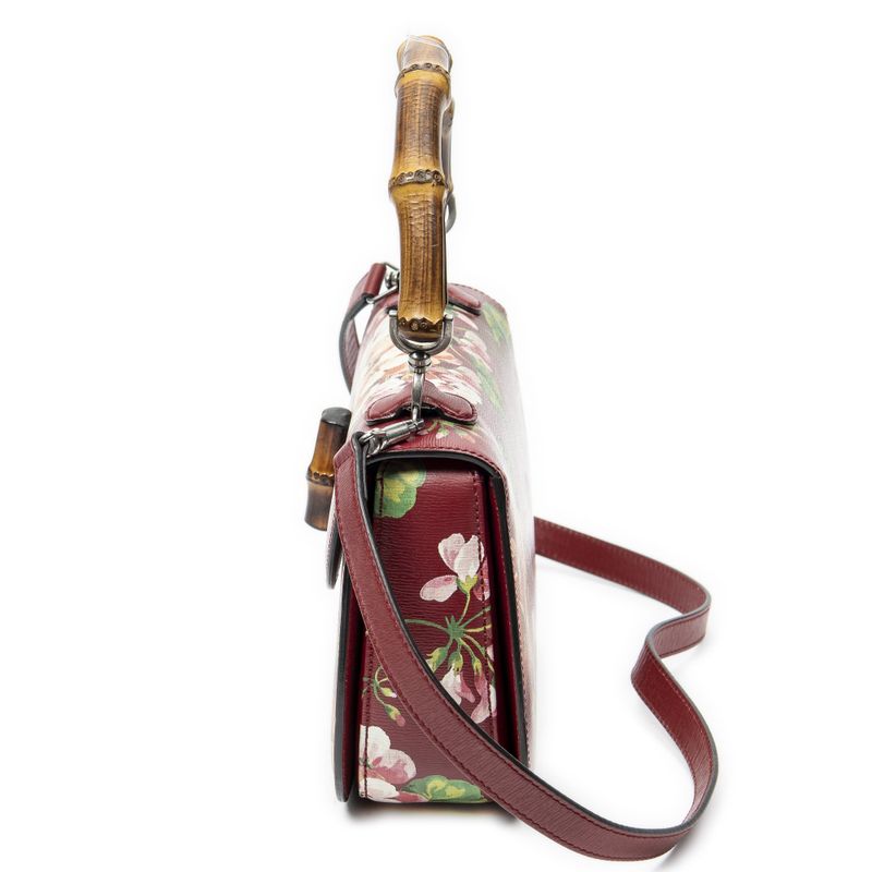 Gucci Midi Ambu Top Handle Flap Red Blooms Print Leather