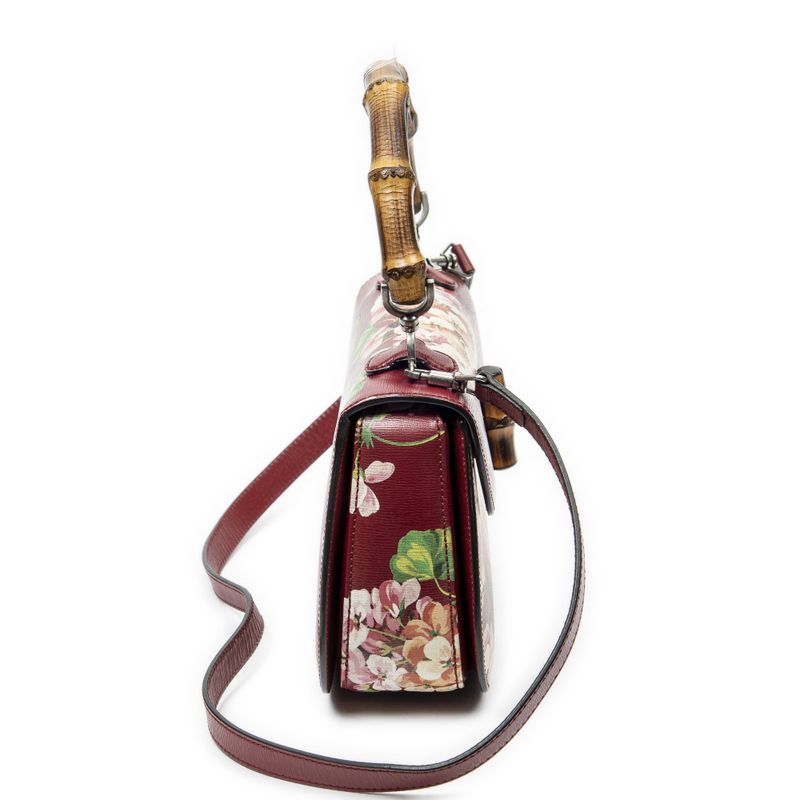Gucci Midi Ambu Top Handle Flap Red Blooms Print Leather
