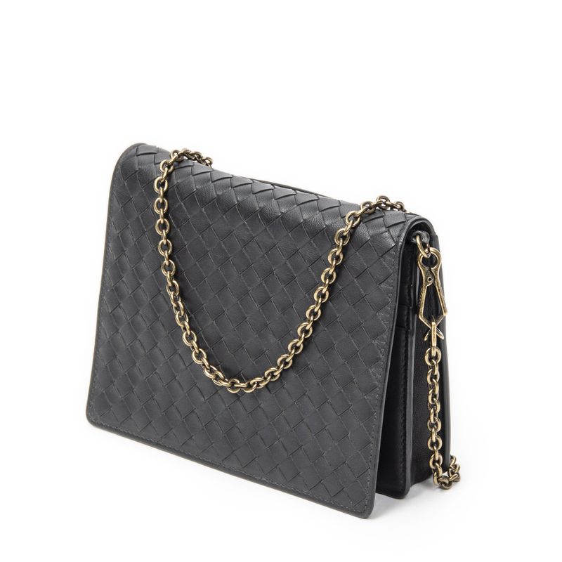 Bottega Veneta Wallet on Chain Crossbody Black Intrecciato Leather