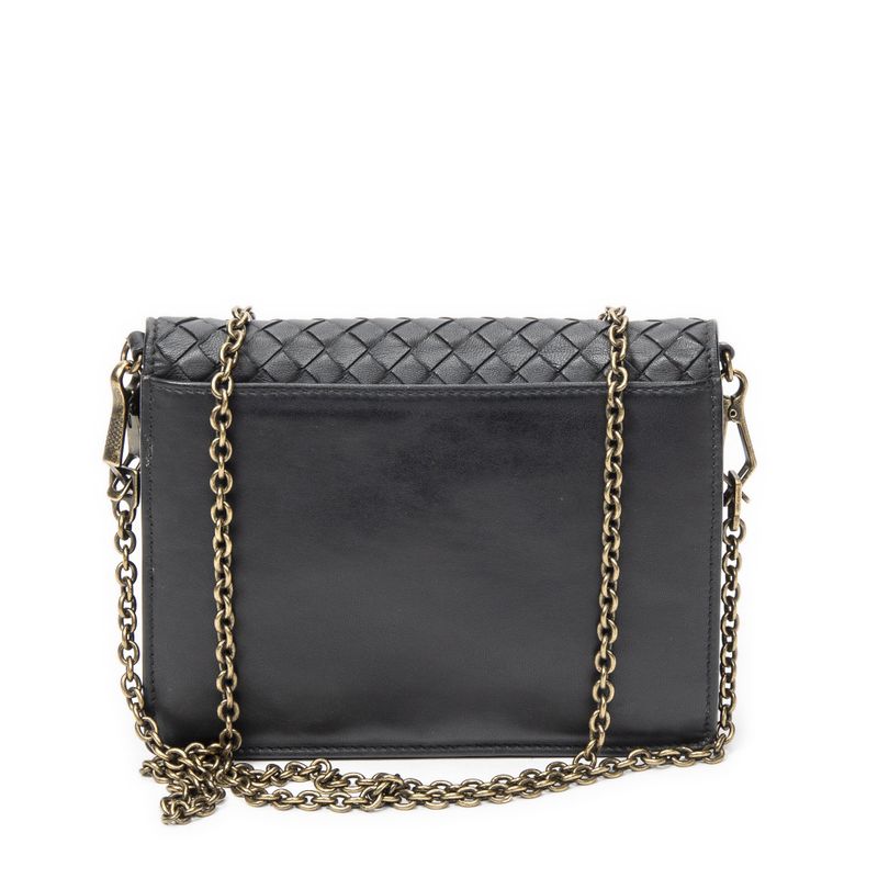Bottega Veneta Wallet on Chain Crossbody Black Intrecciato Leather